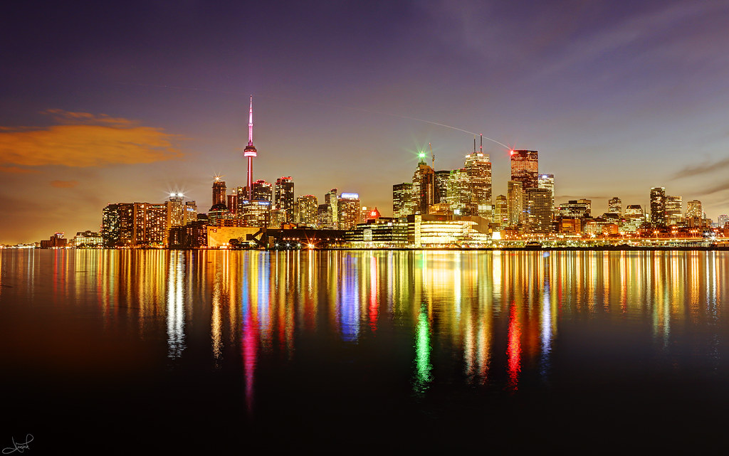 Beautiful city lakefront reflection